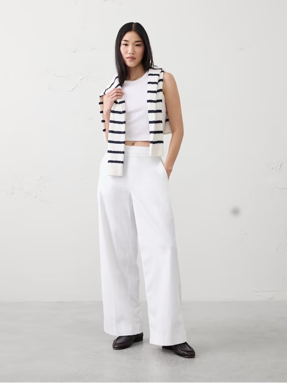 Banana Republic Factory WIDE-LEG HIGH-RISE LINEN-BLEND PANTS L WHITE